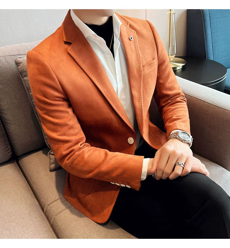 New Fashion Suit Coat Men's Slim Fit Deerskin Velvet Elegant Luxury Blazer Coat Business Casual Wedding Plus Size Suit 4XL-S