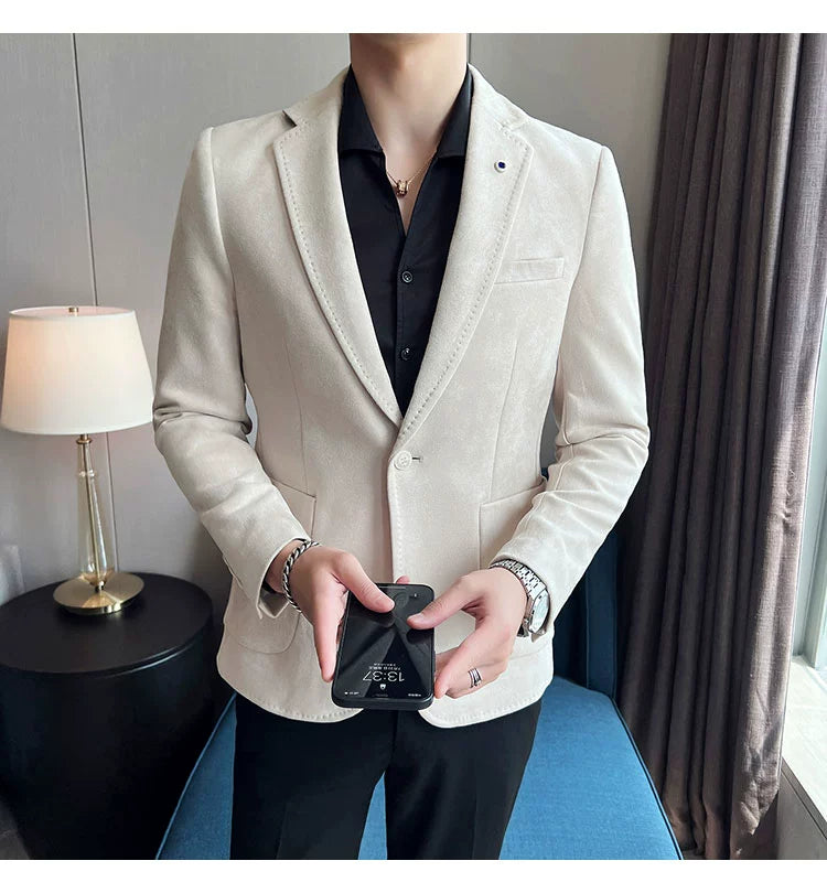 New Fashion Suit Coat Men's Slim Fit Deerskin Velvet Elegant Luxury Blazer Coat Business Casual Wedding Plus Size Suit 4XL-S
