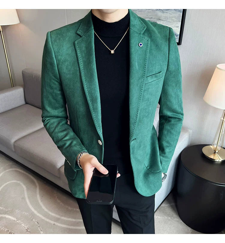 New Fashion Suit Coat Men's Slim Fit Deerskin Velvet Elegant Luxury Blazer Coat Business Casual Wedding Plus Size Suit 4XL-S