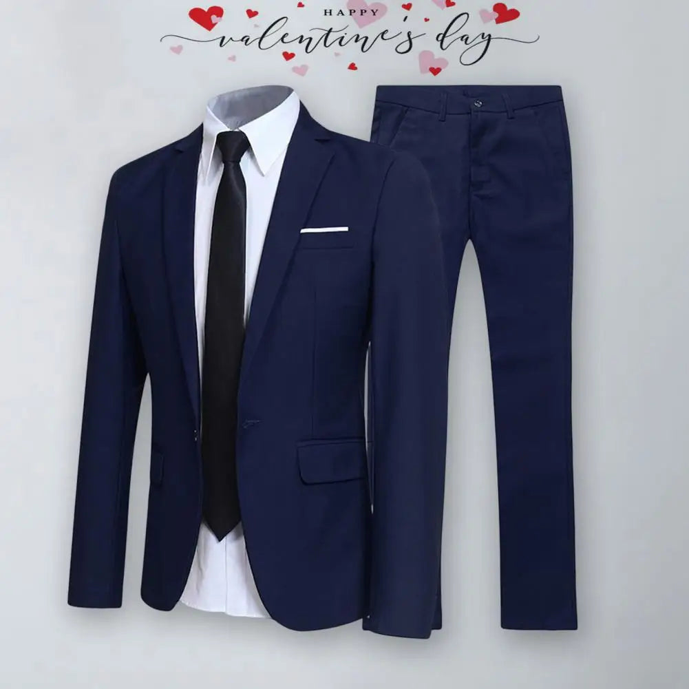 Herren lässig Boutique Business Anzug einfarbig Turndown Kragen Slim Fit Hochzeit Bräutigam Anzug Mantel Blazer Hose Anzug Herren Sets