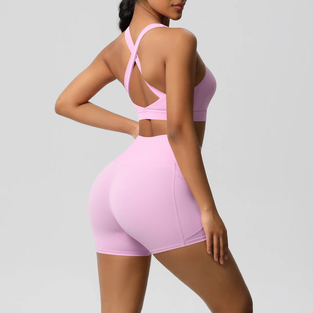 2PCS Sportswear Mit Taschen Yoga Set Gymnastik Kleidung Yoga Anzüge Für Frauen Trainingsanzüge Sport Shorts Crossover Bh Gym Leggings