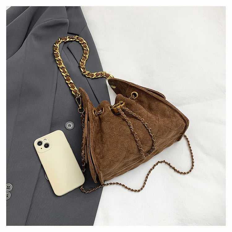 Trendy Geometric Chain Underarm Bag Women's Shoulder Bag Commuter Crossbody Bag Versatile PU Bucket Bag Autumn New Style