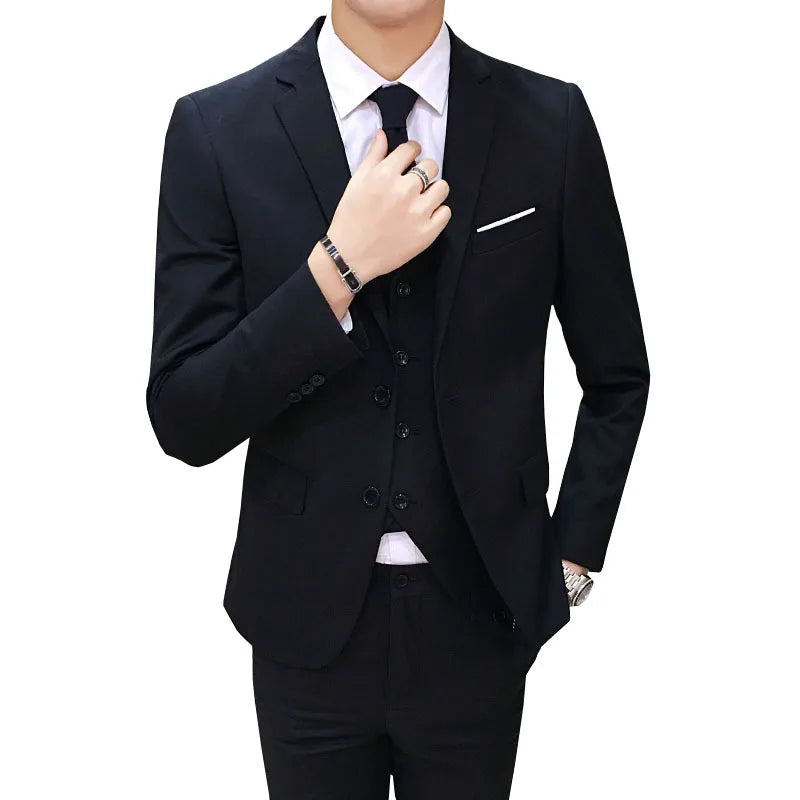 Frühling Herbst Neue Mode Für Männer Einfarbig Dünne Anzug Sets Casual Trendy Business 3 Stück Sets Blazer Weste Hosen männlichen