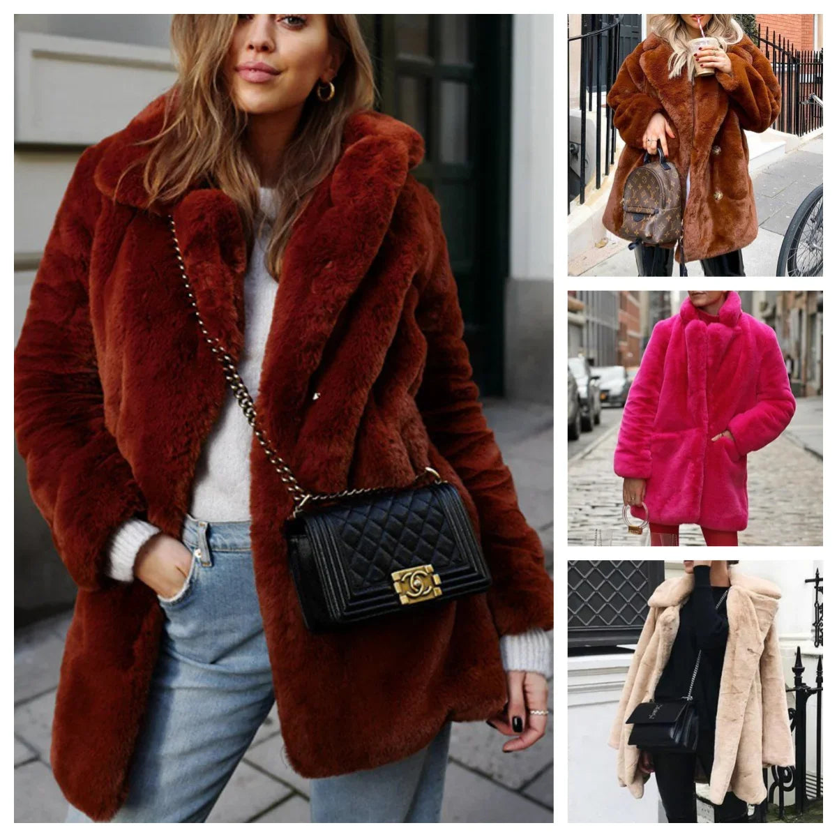 Mittellanger Kunstpelzmantel für Damen, Winter-Plüschjacke, Übergrößenmantel, flauschige Reversjacke, weibliche Oberbekleidung, flauschiges Oberteil