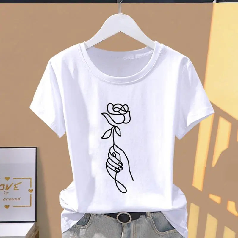 Klassisches, meistverkauftes, rosa, trapezförmig gemustertes, bedrucktes Damen-T-Shirt mit Rundhalsausschnitt und kurzen Ärmeln, modisches, sportliches Sommer-Modal-T-Shirt.