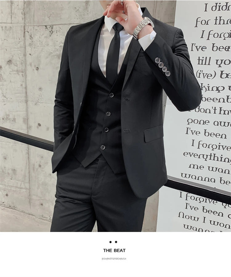Herren-Slim-Fit-Dreiteiler im koreanischen Stil für Business, professionelle formelle Kleidung, Trauzeuge, Bräutigam, Hochzeit, koreanischer Stil, kleiner Sui