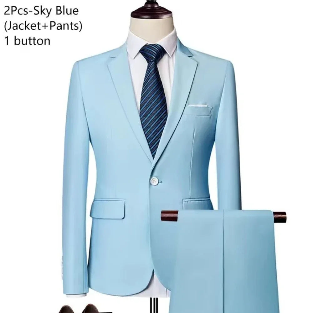 Men Suits Set Jackets Pants 2 Pieces Elegant For Wedding Slim Fit Blazers Formal Outfit Fashion Classic Full 2025 Costume