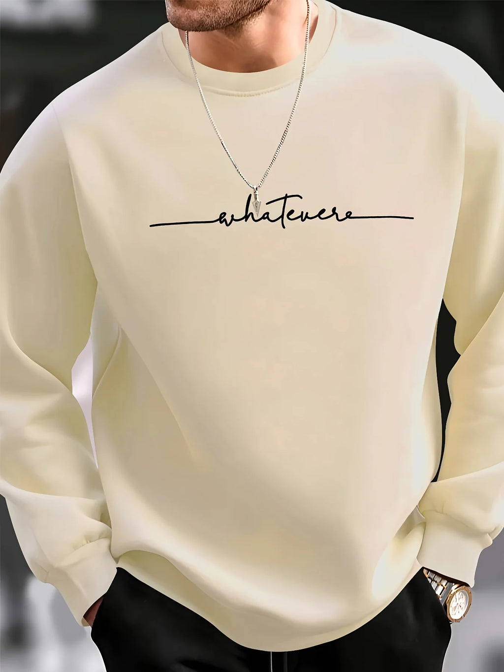 Men's autumn and winter fashionable casual loose and simple letter printed fleece long sleeved round neck sweatshirt