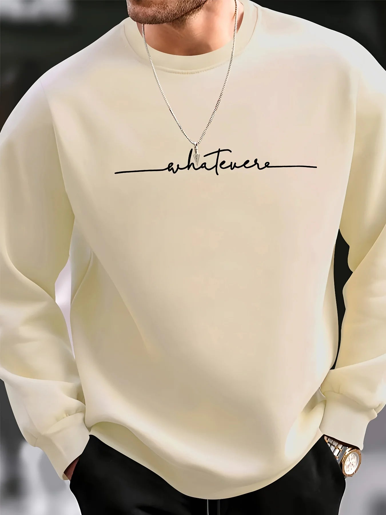 Men's autumn and winter fashionable casual loose and simple letter printed fleece long sleeved round neck sweatshirt