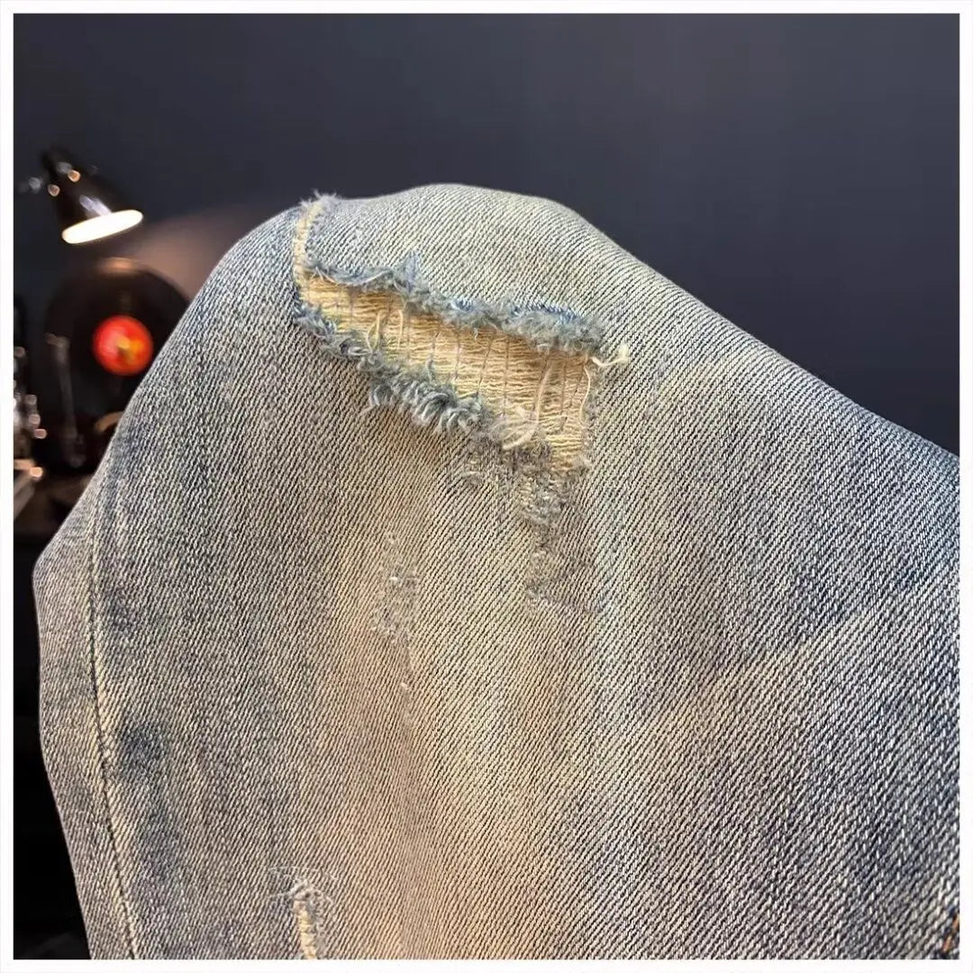 Jeans für Herren 2025, Frühling und Herbst, kleine zerrissene Jeans, Herren-Vintage-Hosen, trendige Marke, Harlan-Männerkleidung, Streetwear-Kleidung