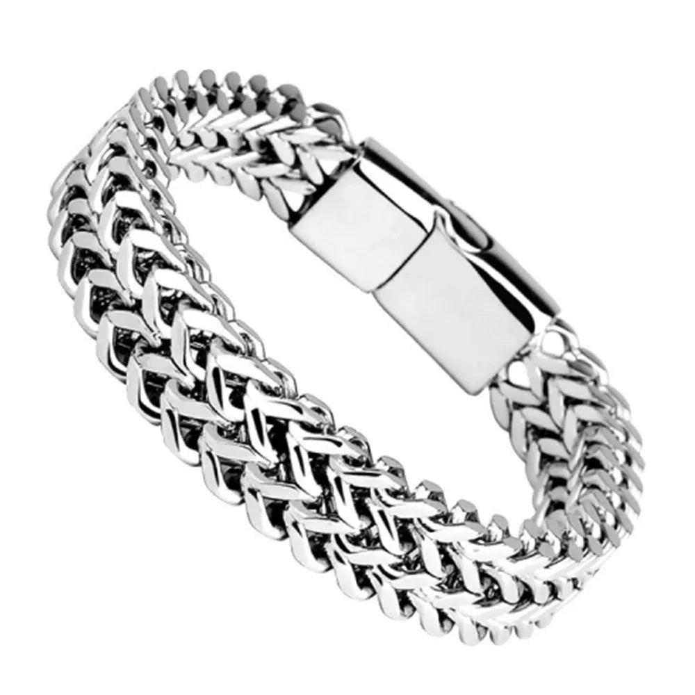 Edelstahl geflochtenes zweireihiges Armband mit Fischschuppenlegierung vorne und hinten mit magnetischer Schnalle und Kielschmuck, neues Modell