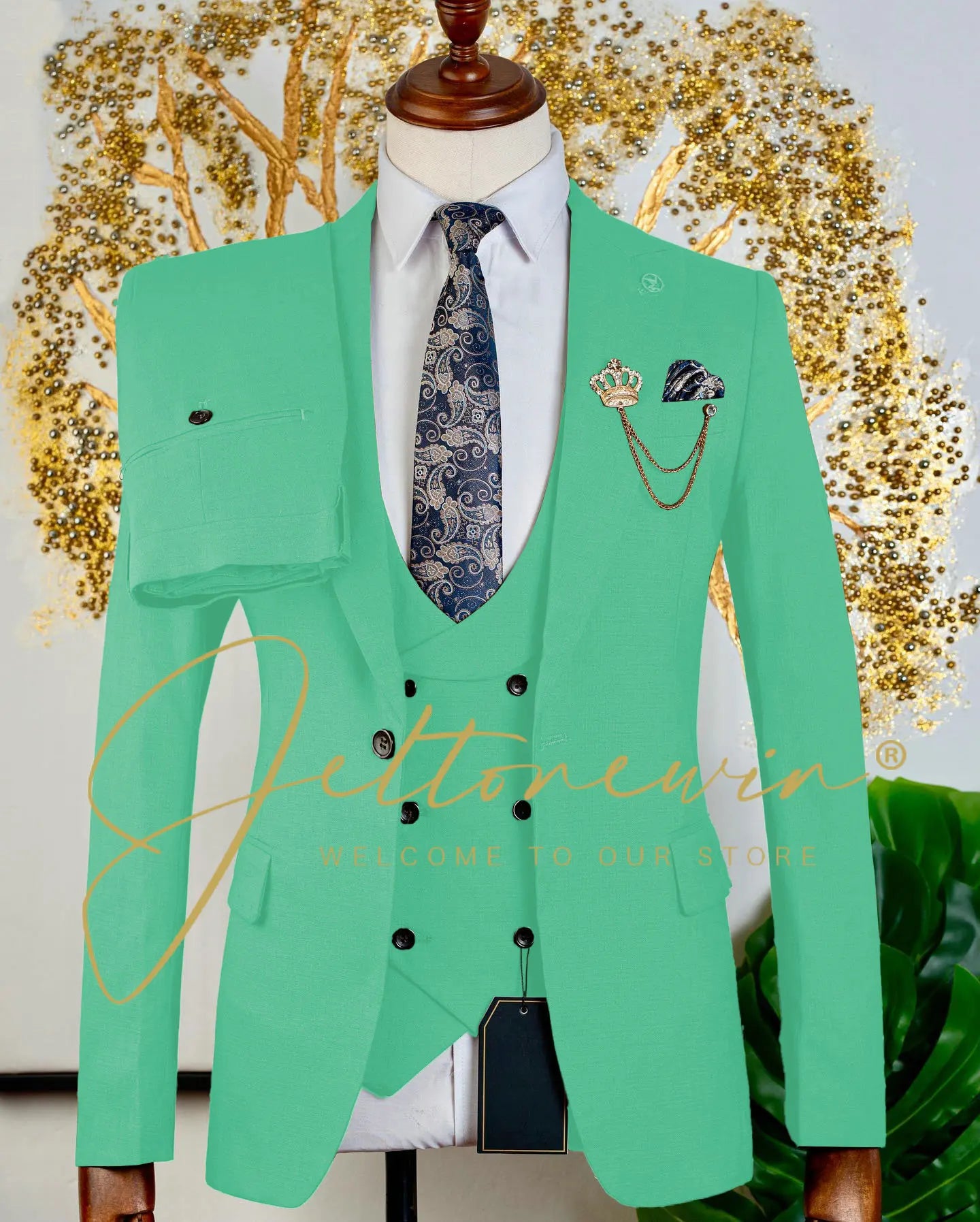 Brauner dreiteiliger Herrenanzug mit Weste und Hose, schmale Passform, formelle Kleidung für Hochzeit, Trauzeugen, Party, Business-Anlass