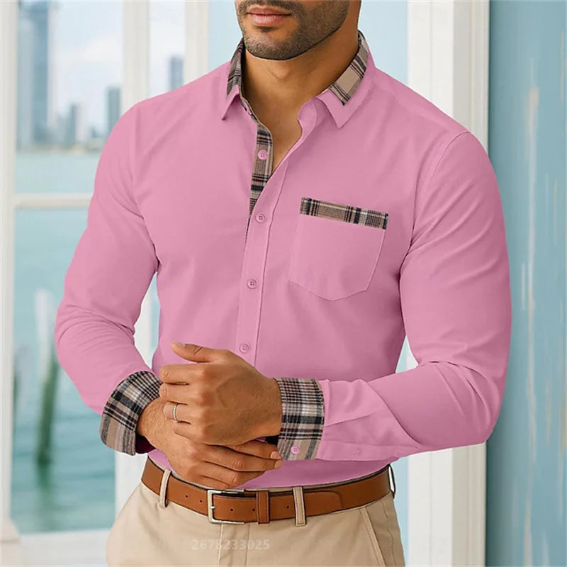 2025 men's lapel long-sleeved button-down casual shirt soft and comfortable daily vacation outdoor office high-quality tops