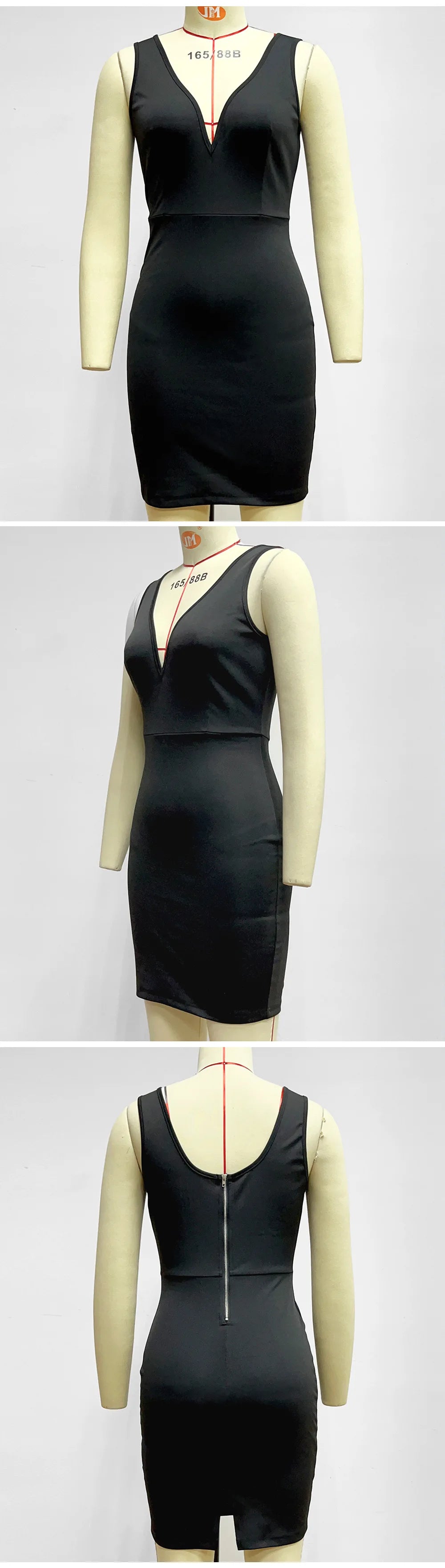 Sommer sexy rücken freie schwarze figur betonte Kleid für Frauen ärmellose Reiß verschluss Schlitz hohe Taille schlanke Paket Hüften Mini-Party kleider