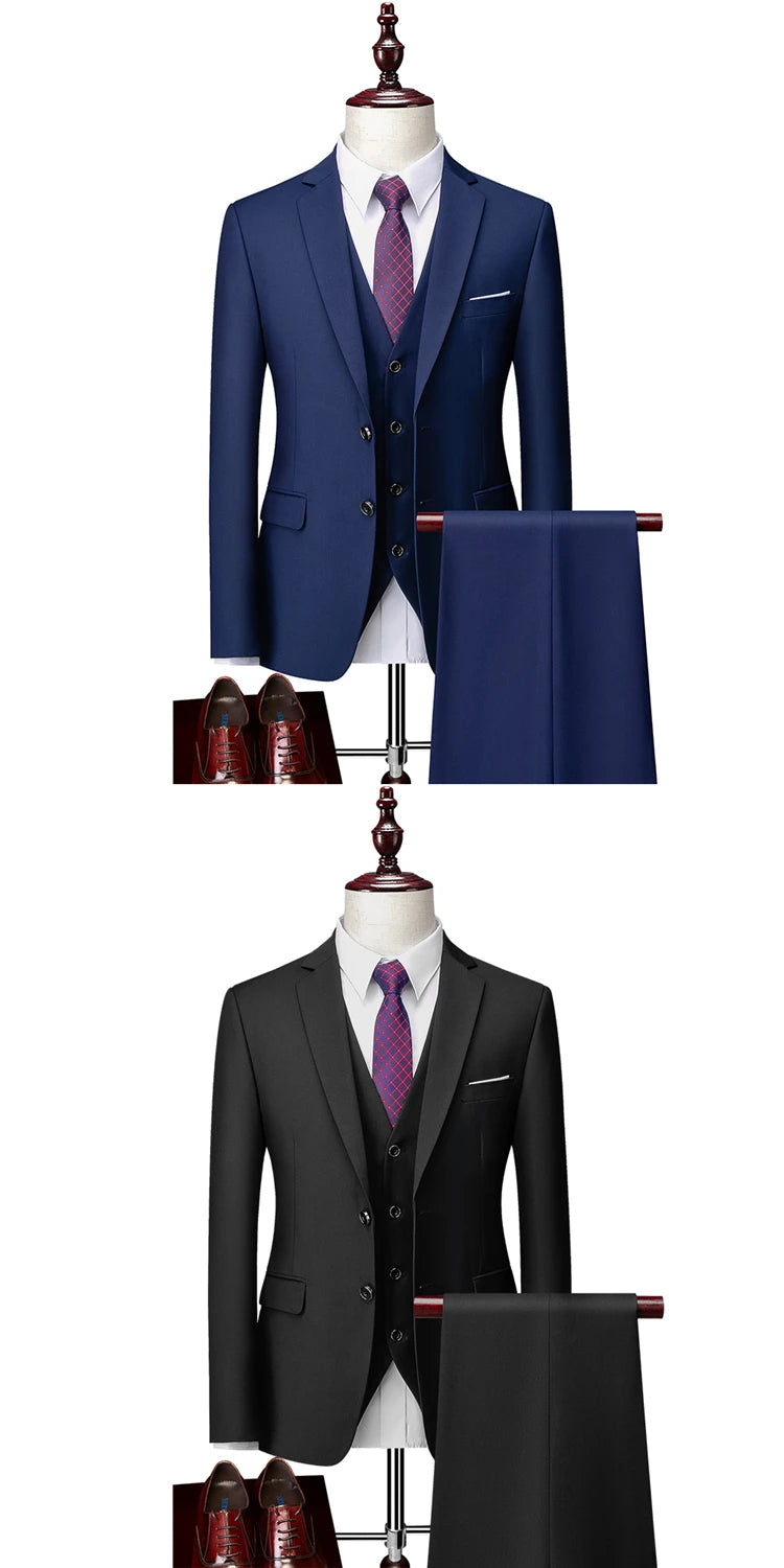 14-farbiger M-6XL (Jacke + Weste + Hose), formeller Business-Herrenanzug der High-End-Marke, dreiteiliger Bräutigam-Hochzeitskleid, einfarbiger Anzug