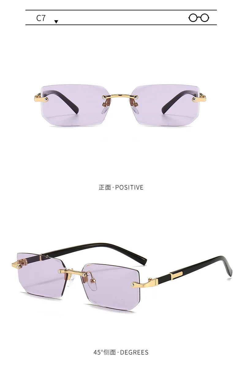 Randlose Sonnenbrille Rechteck Mode beliebte Frauen Männer Schatten kleine quadratische Sonnenbrille für weibliche männliche Sommer reisen Okulos