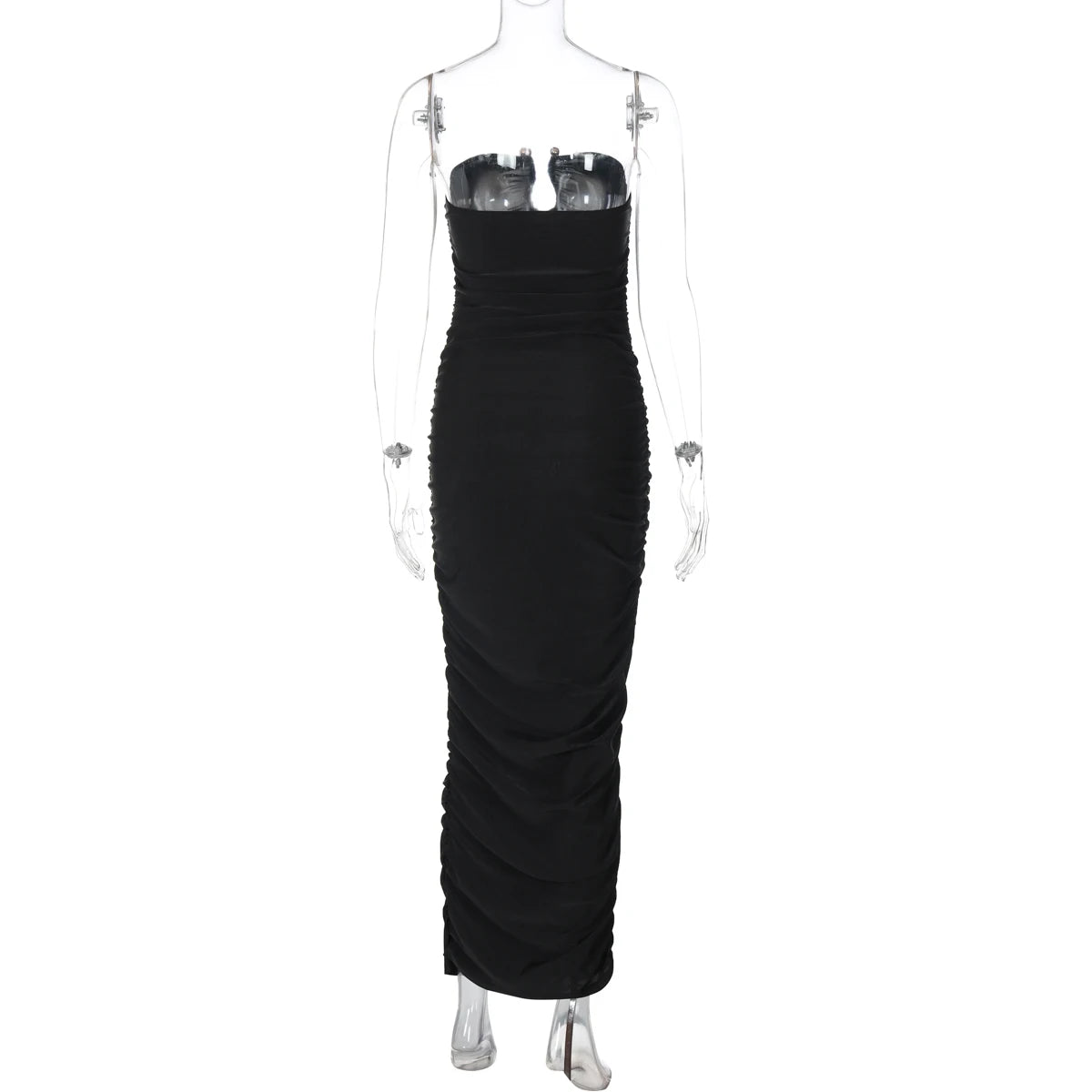 Dulzura ärmelloses, trägerloses, plissiertes Maxikleid mit Knopf, sexy, elegantes langes Kleid für Damen, Party, Club, Büro, Frühling und Sommer