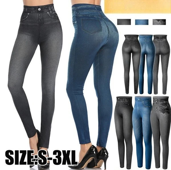 European American High Elasticity Denim Bedruckte Leggings Damen Hohe Taille Schlanke Leggings Gym Training Radfahren Mode Shorts