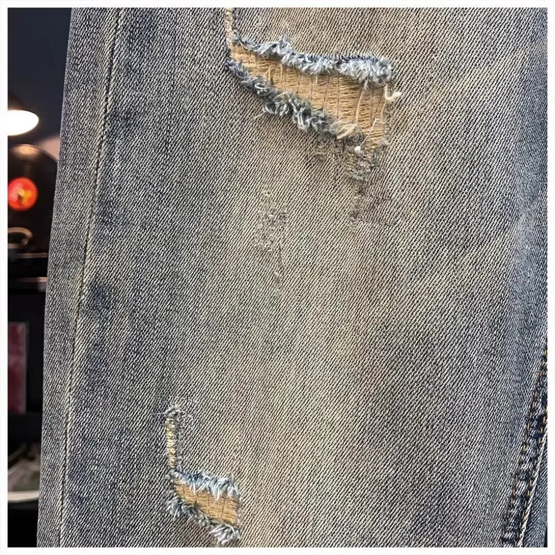 Jeans für Herren 2025, Frühling und Herbst, kleine zerrissene Jeans, Herren-Vintage-Hosen, trendige Marke, Harlan-Männerkleidung, Streetwear-Kleidung
