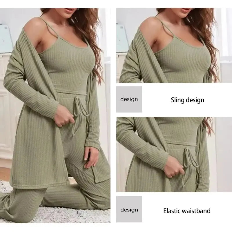 3 Stück Frauen setzt Sling Tops Hosen Robe Pyjama Lounge Home Wear Pyjama für Femme Slim Fit Lounge wear