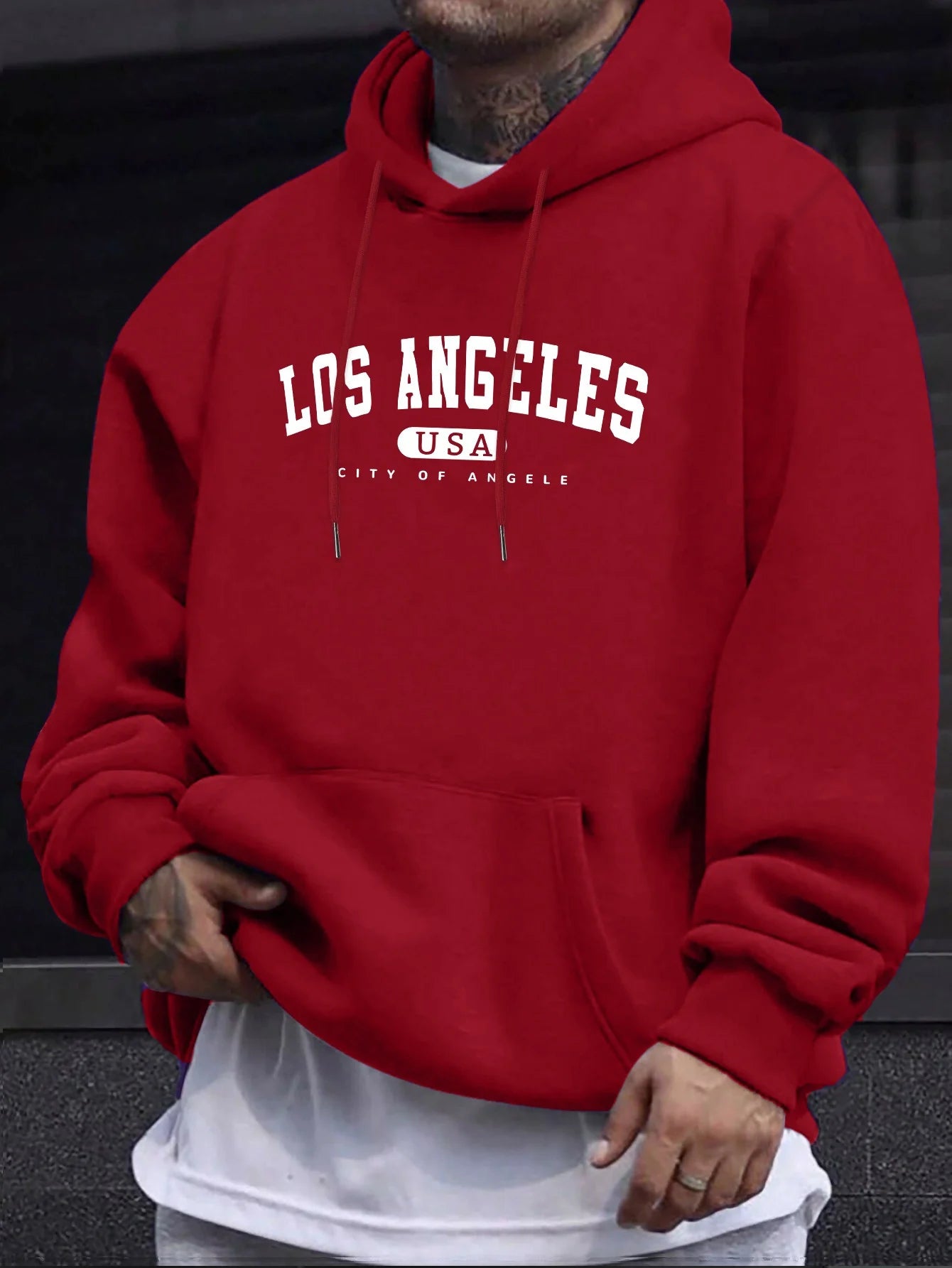 Los Angeles Usa Print Herren Langarm Kordelzug Print Hoodies T-Shirt BAUMWOLLE für Männer Casual Herbst Winter