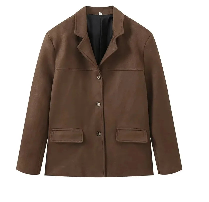 2024 herbst Winter Frauen Jacke Mit Revers Frau Casual Einreiher Tasche Langarm Kurzen Mantel Straße Mantel