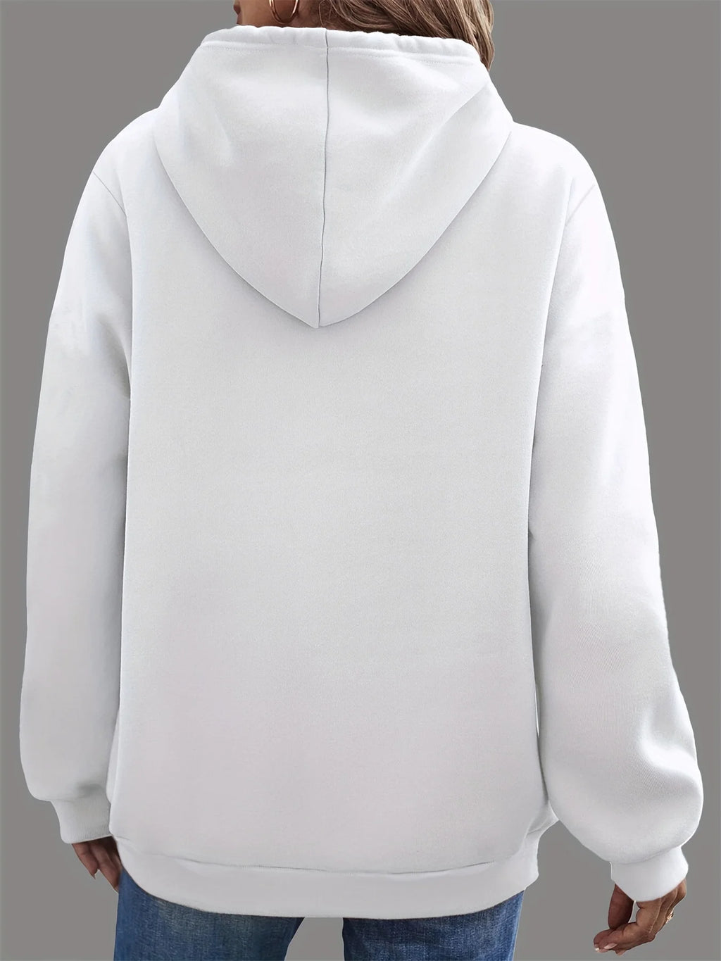 Women's autumn and winter warm loose casual pattern printed suede long sleeved hooded sweatshirt