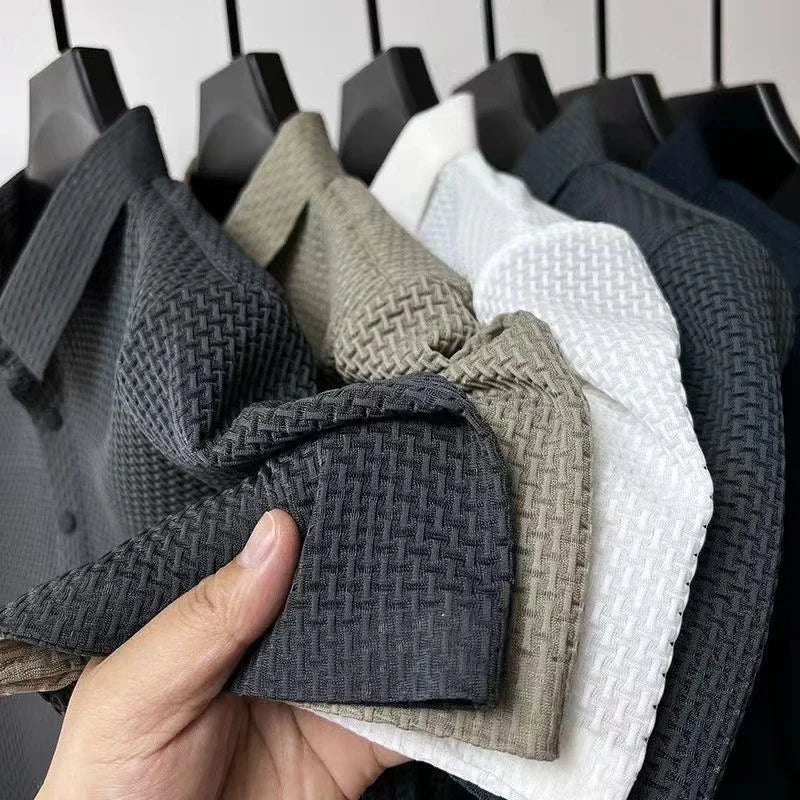 Neue männer Business Casual Kurzarm Knochen Blume Einfarbig POLO-Shirt Mode Atmungsaktive Komfortable Sommer Vielseitig Top