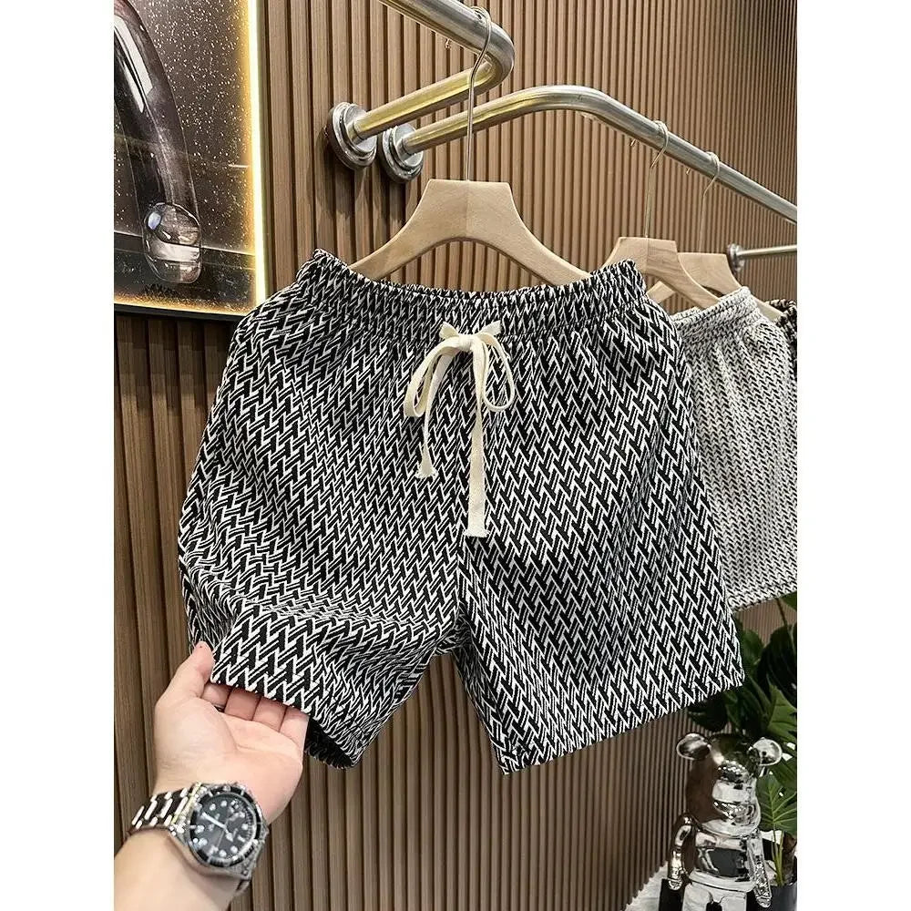 Herrenbekleidung, bedruckt, karierte Shorts, Sommer, stilvoll, gerades Bein, lässige Strandhose, bequeme Taschen, leichte Straßenshorts