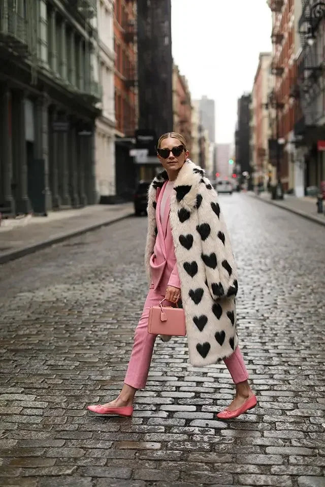 Winter Fashion Week Mode Lange Liebe Herz Muster Hohe Qualität Faux Fuchs Pelzmantel Frauen Jacke