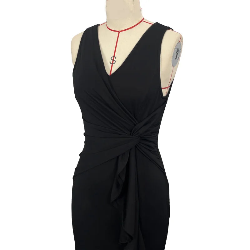 Sexy Schlitz, Rüschen, ärmellos, Abendkleider für Damen, modisch, V-Ausschnitt, schlank, plissiert, elegantes weibliches Maxi-langes Kleid 2025,