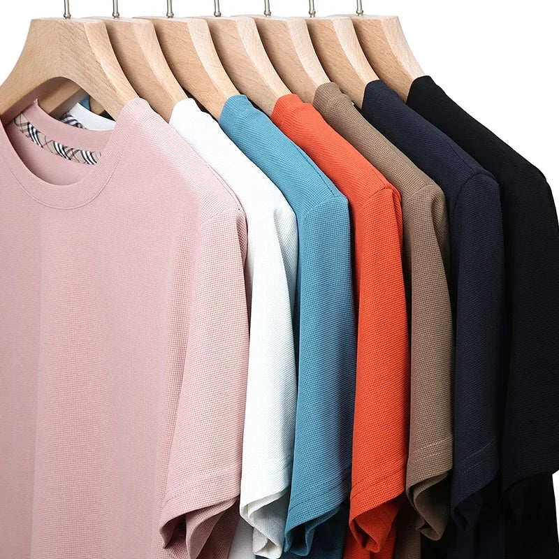 2024 Herren Neues Waffel-Rundhals-Kurzarm-T-Shirt Sommer Bequemes Top