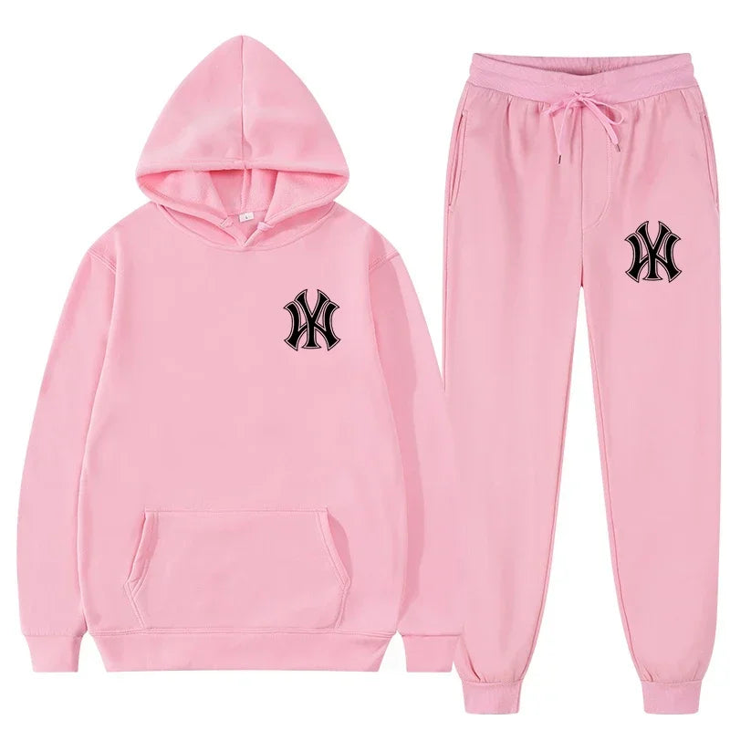 Men's running and fitness fashion casual sportswear set for autumn and winter, hooded sweatshirt + jogging pants two-piece set