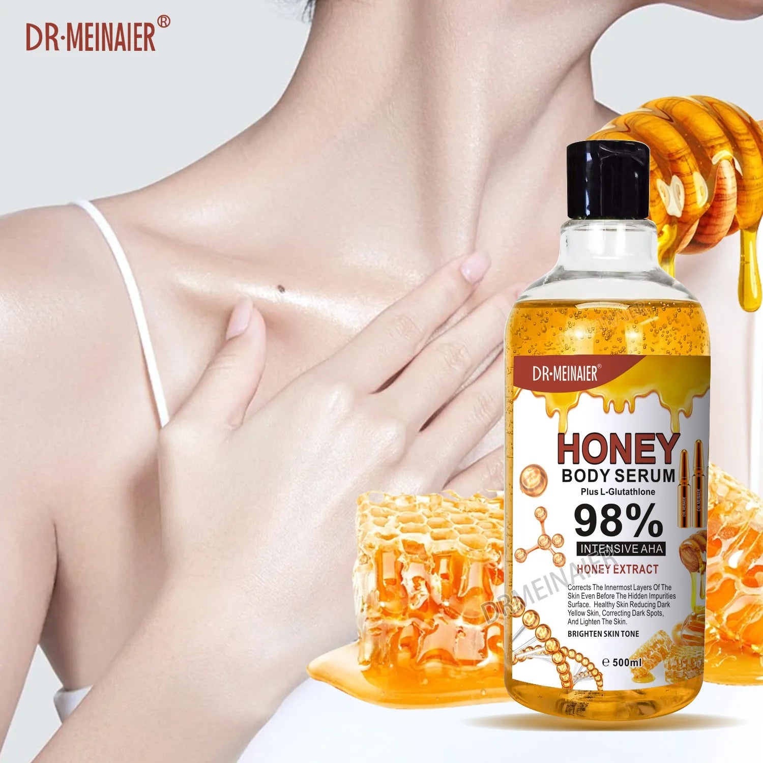 500 ml Hyaluronsäure-Gesichts- und Körperserum mit Vitamin C, Nikotinamid und AHA-Aufhellung, feuchtigkeitsspendend, fleckenkorrigierende Hautpflege