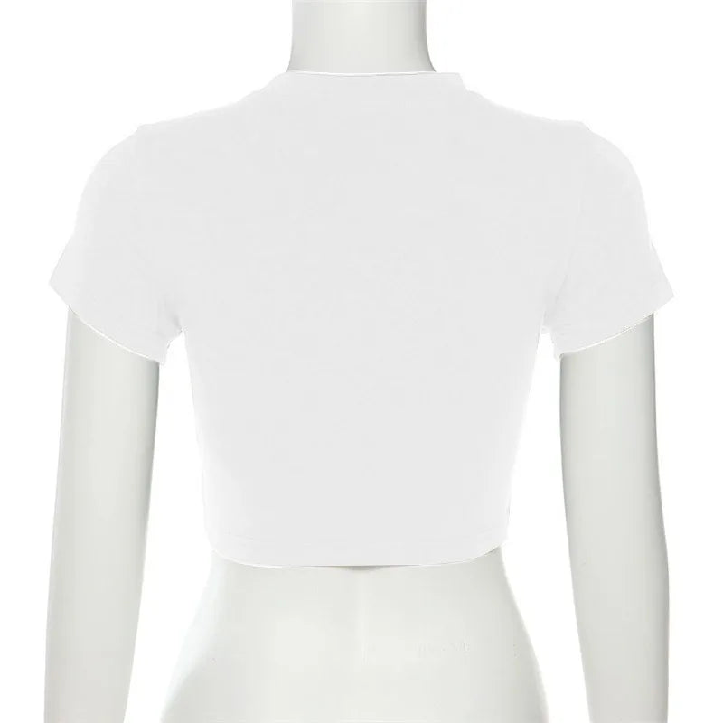 Women's T-shirt Clothese Short Sleeve Black Crop Top Harajuku Letter Embroidery T Shirt Female Summer Sexy O-Neck Cropped Tops