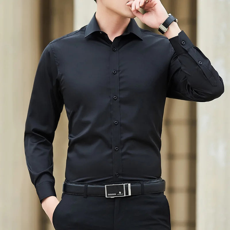Neue Plus Größe Männer Einfarbig Business Hemd Mode Klassische Grundlegende Beiläufige Dünne Weiße Langarm-shirt Marke Kleidung