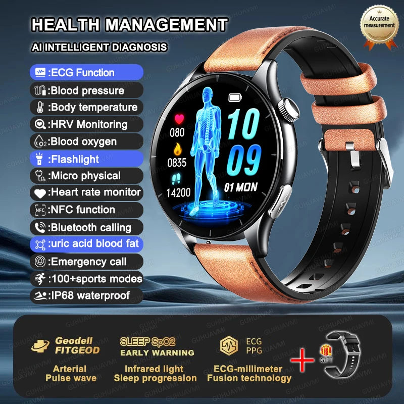 2025, neue EKG + PPG, Gesundheitsdiagnose, Smartwatches, Männer und Frauen, Uhr, Harnsäure, Lipid, BP, Herzfrequenz-Tracker, NFC, Sport-Smartwatch, IOS