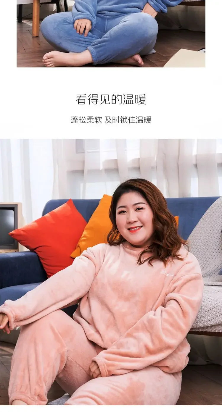 Winter pyjamas Korallen vlies warme Pyjamas Set dicke Langarm große Größe 85kg außerhalb Pyjamas elastische Taille Hosen Pyjama Set