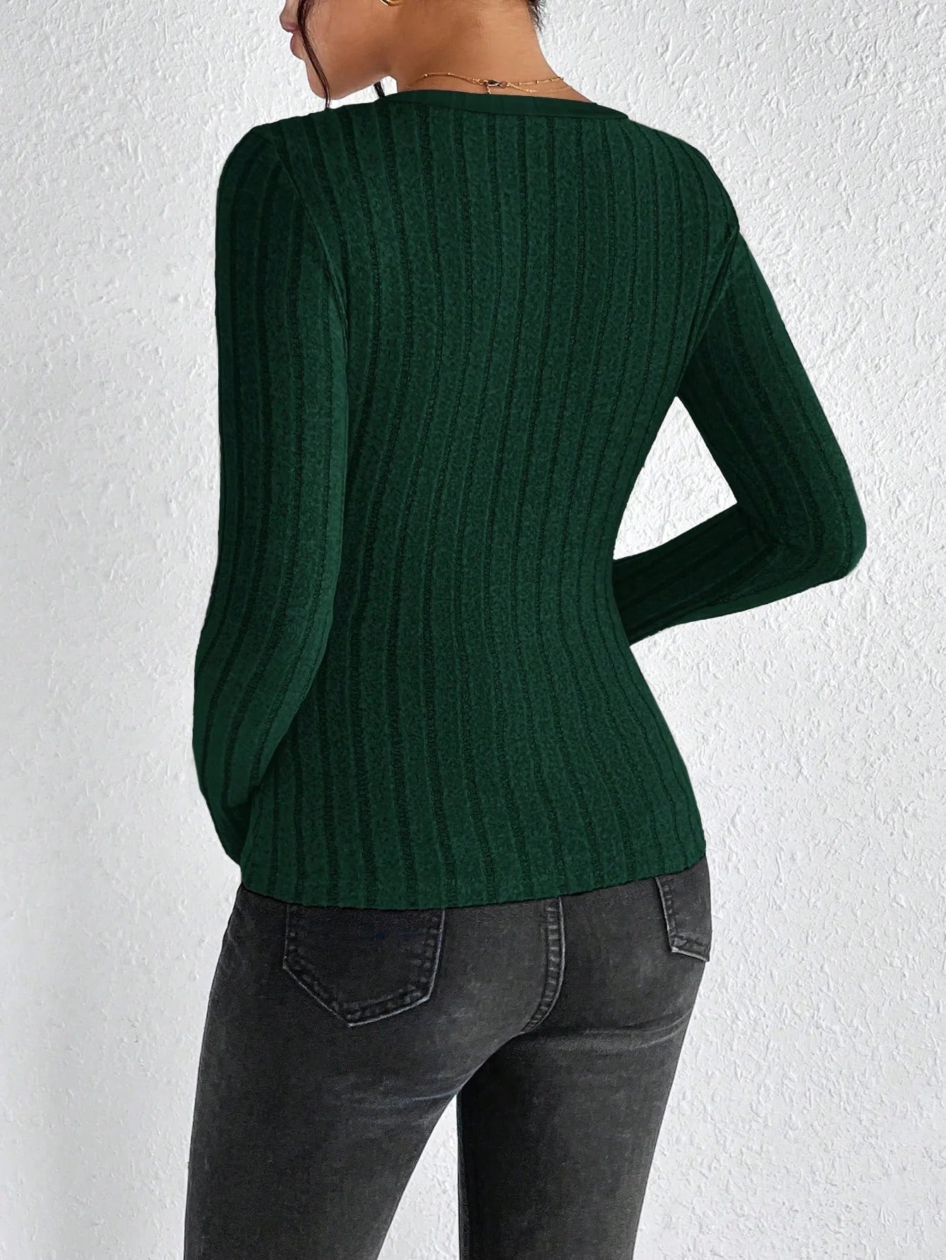 Slim Fit V-Neck Knitted Jumper Long Sleeve Top for Women Sexy Trendy Pullover Casual Wear