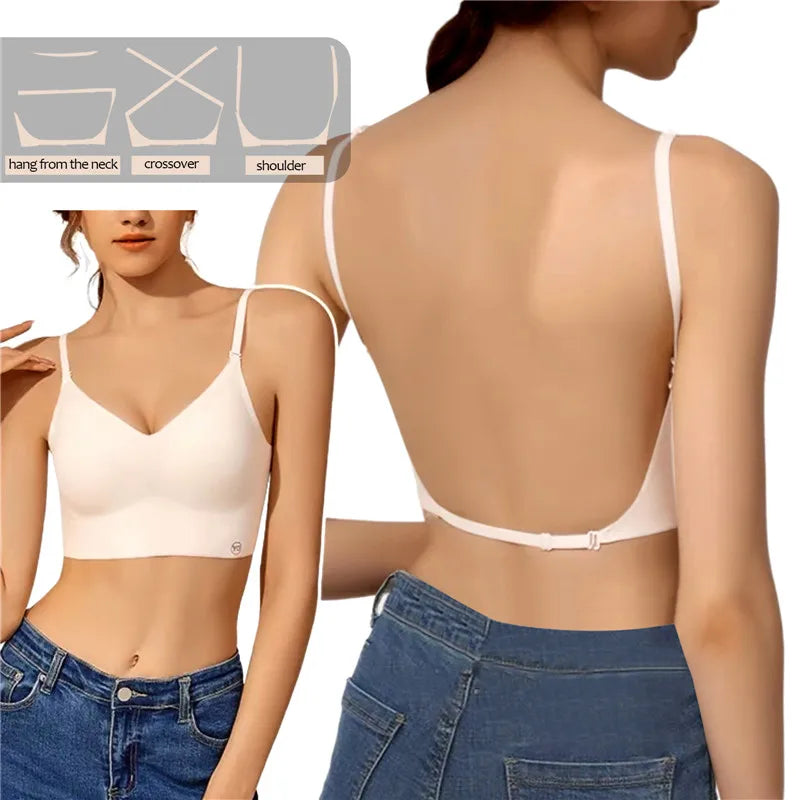 2024 Unsichtbarer Push-Up-BH, rückenfrei, sexy Damen-BHs, Low-Cut-Büstenhalter mit tiefem Ausschnitt, offener Rücken, Hochzeitsunterwäsche, nahtlose Dessous