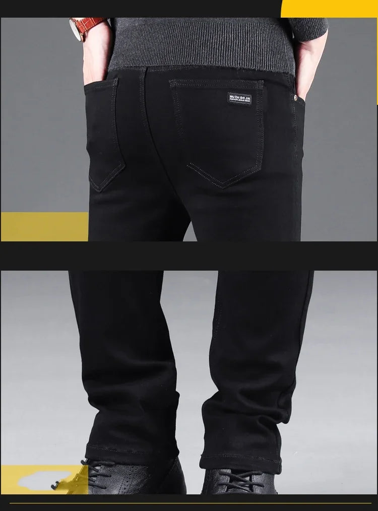 Frühling Herbst Neue männer Reine Schwarz Dünne Jeans Elastische Gerade Hosen Business-Mode Freizeit Koreanische Vintage Denim Hosen Männlich