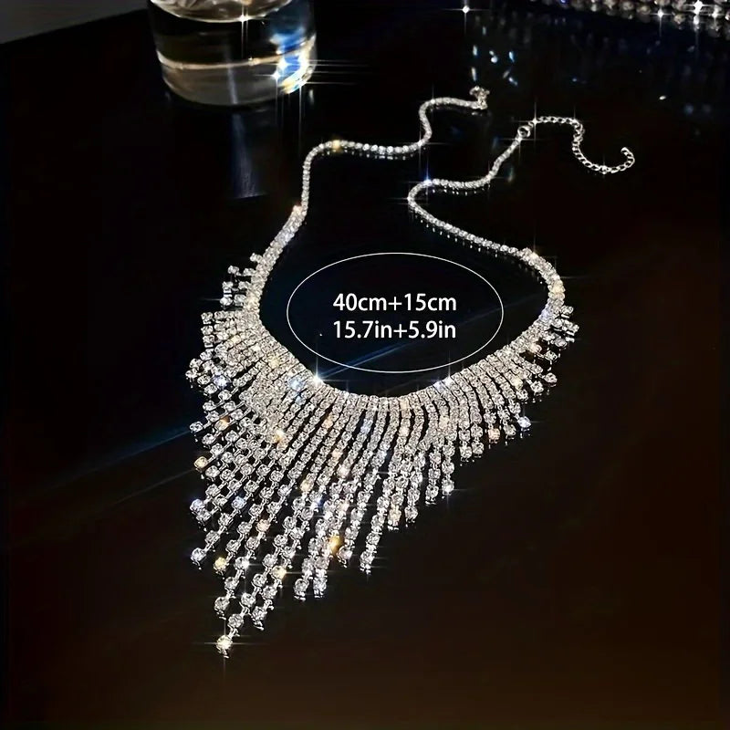 Kristall Quaste Halskette Für Frauen Glänzende Geometrische Strass Kette Choker Halskette Für Kleid Nachtclub Jazz Dance Schmuck