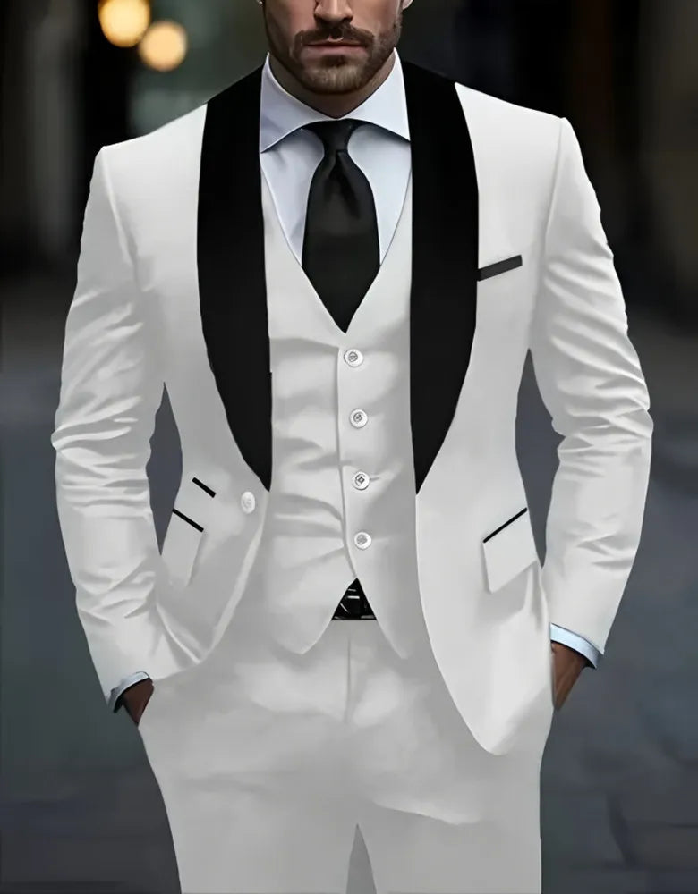 Formelles Anzugset für Herren, Business-Casual, Slim-Fit-Smoking für Hochzeit, langärmliges Revers mit Kerbe, Bräutigam
