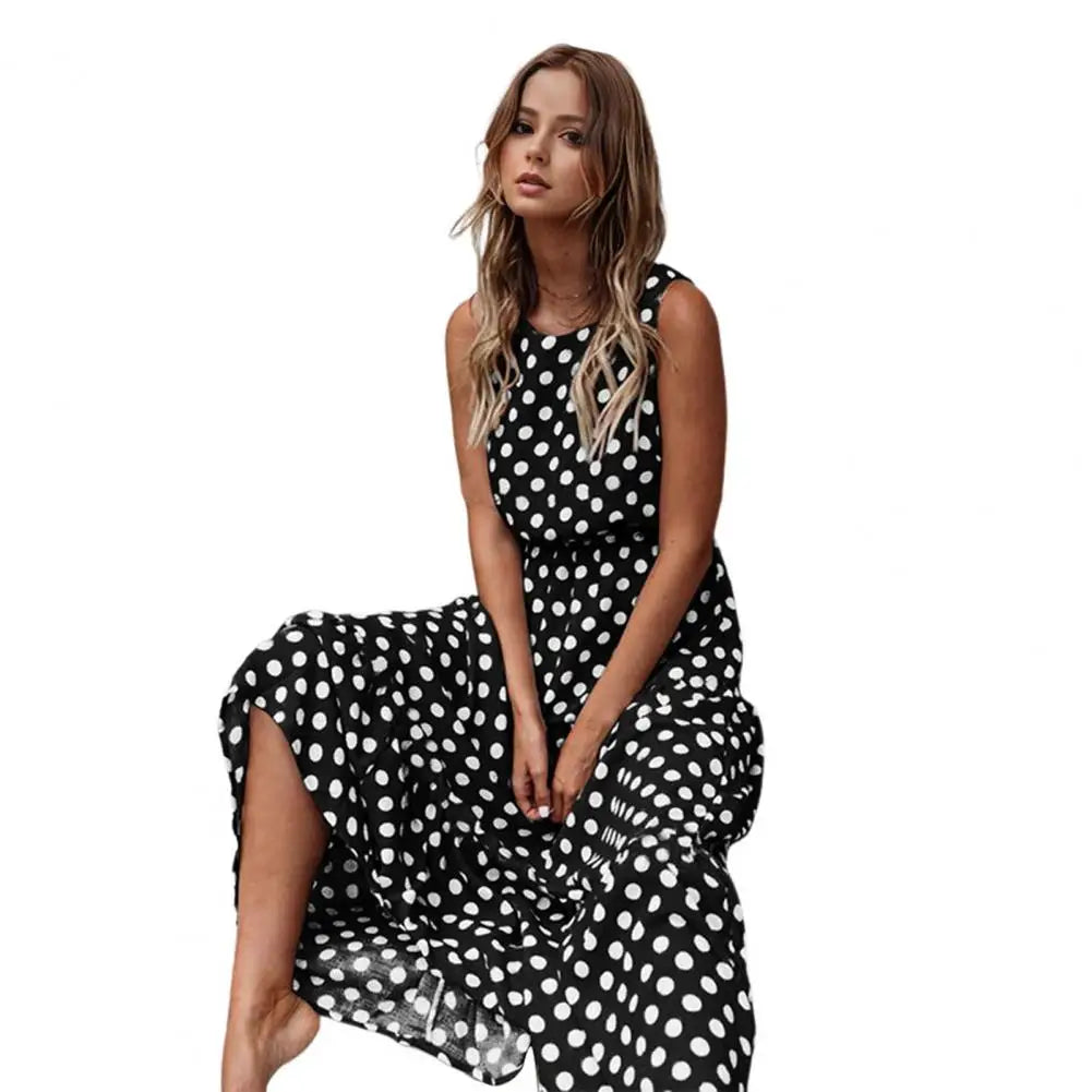 Frauen bedrucktes Kleid Kontrast farbe Punkt druck ärmelloses Maxi kleid eine stilvolle Wahl für Dating Pendel urlaub