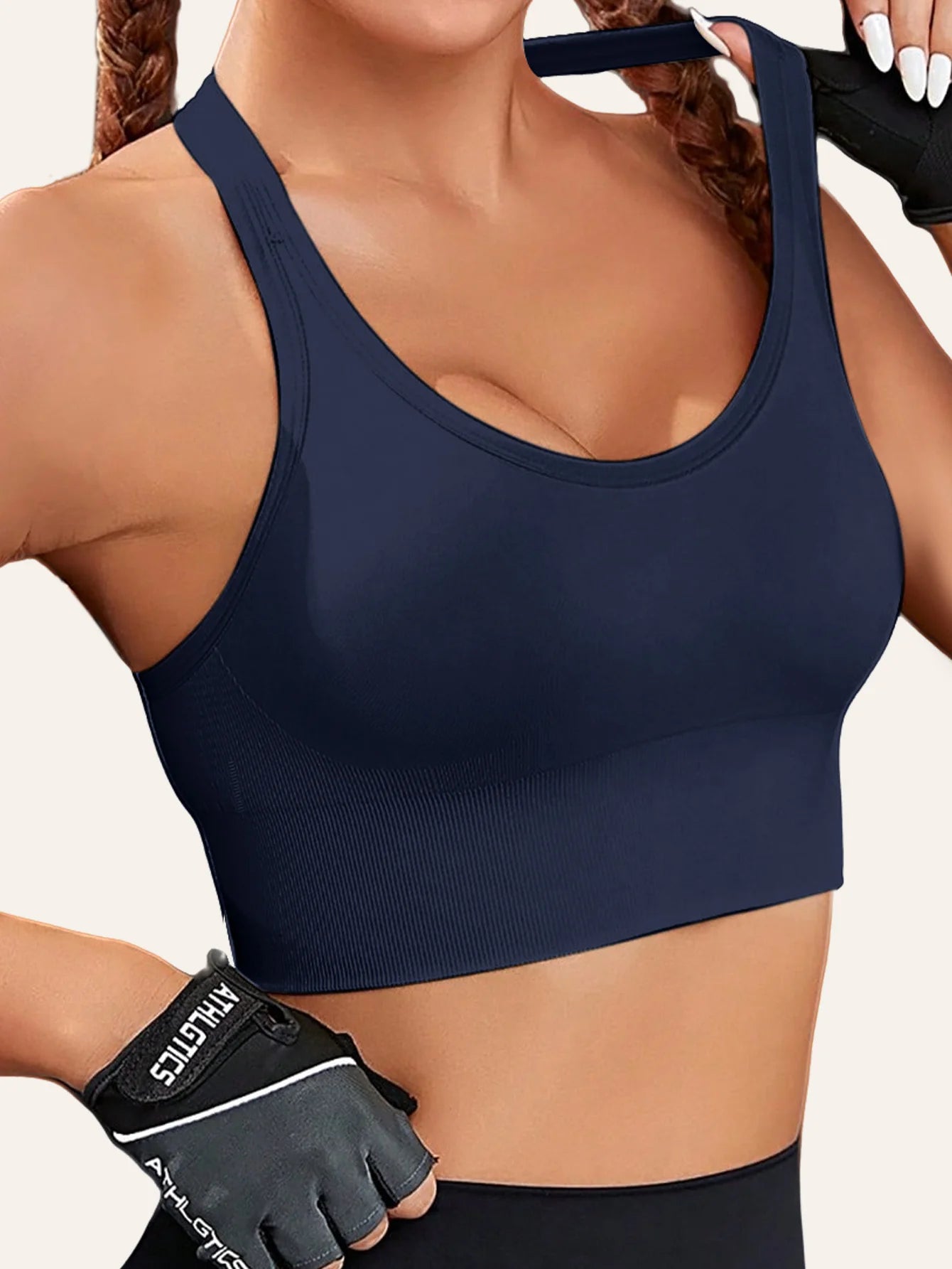 Seamless Comfortable Breathable Push Up Yoga Vest Bra with Non Adjustable Shoulder Straps and Buckled Back Straps