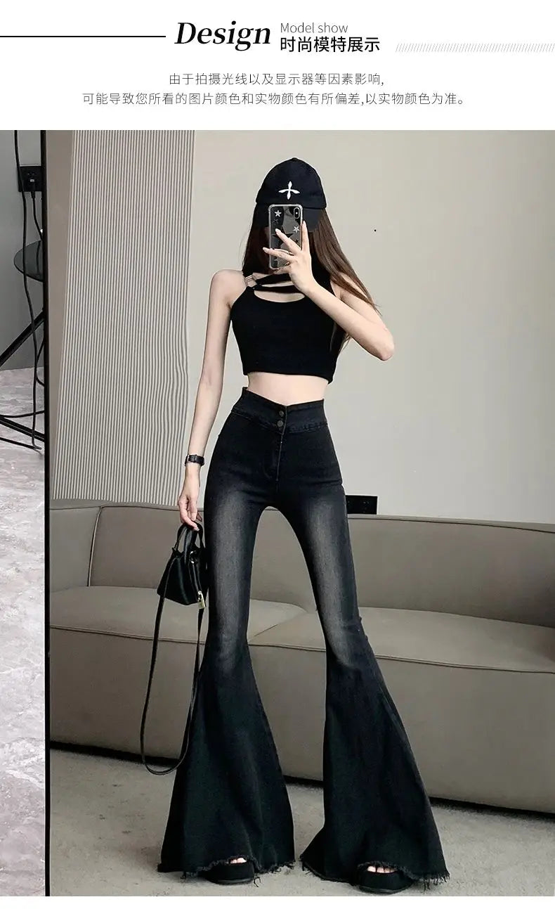 Jeans Frauen Herbst Chic Täglichen Flare Hosen Farbverlauf High Street Volle Länge Mode Alle-spiel Temperament Einfache Shinny