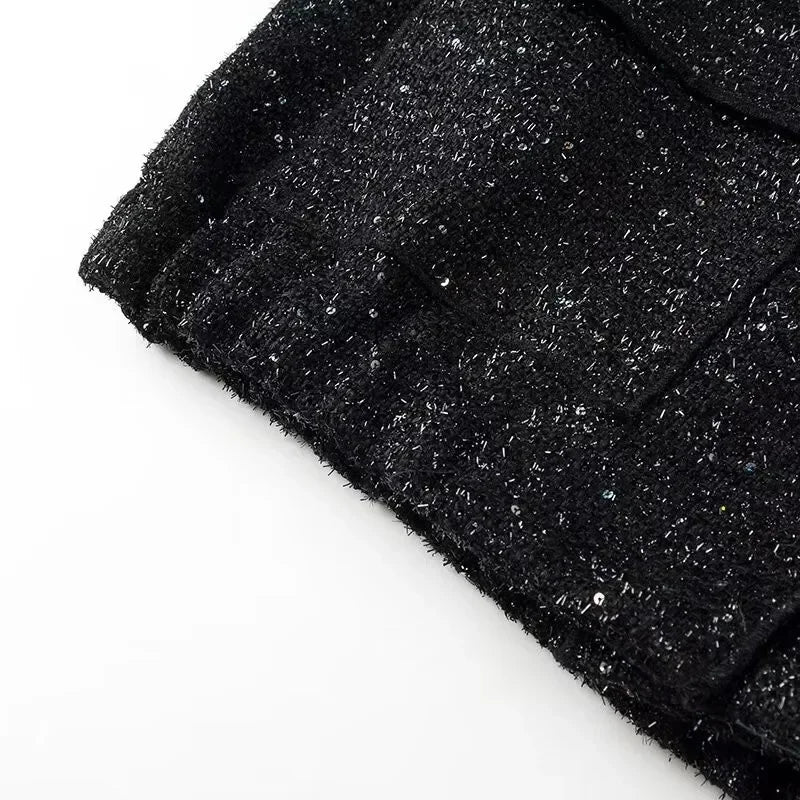 Damen Pailletten Bomber jacke fallen neue Rundhals ausschnitt Langarm Tasche Stretch Saum Pailletten Jacke Mantel weibliche schicke Oberbekleidung