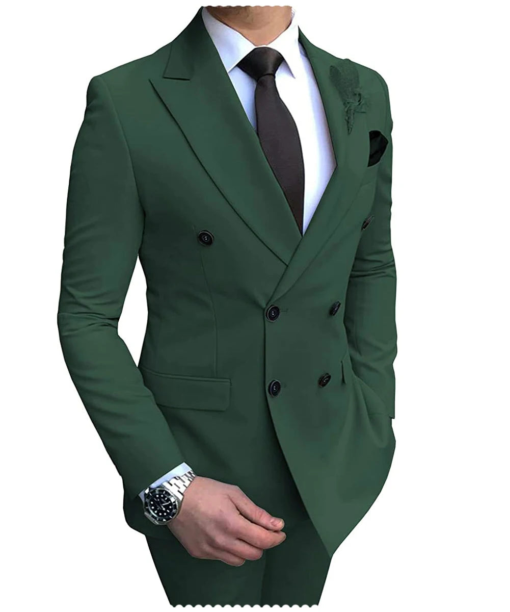 2024 Neuer beigefarbener Herrenanzug, 2-teilig, zweireihig, Reverskragen, flach, schmale Passform, lässiger Smoking für Hochzeit (Blazer + Hose)
