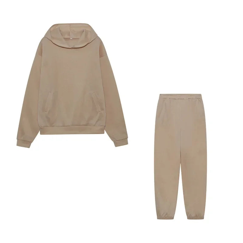 Plus Size 2024 Autumn/Winter Amazon Cross-Border Women's Fashion Casual Thickened Long Sleeve Sweatshirt Trousers Two-Piece Suit