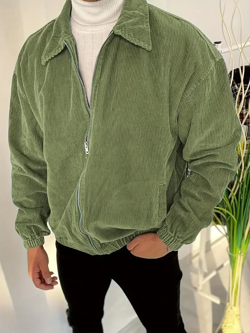 Herren-Cord-Reißverschlussjacke, lässig, modisch, Oberteil, Frühling und Herbst, Oberbekleidung für Streetwear, bequeme Passform, Mantel mit Reißverschluss